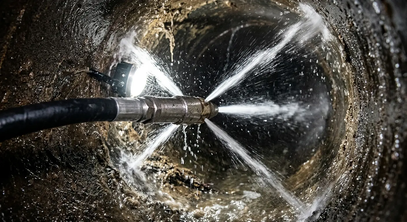 High-pressure hydro jetting nozzle cleaning sewer pipe for Emergency Drain Service in Oronoko